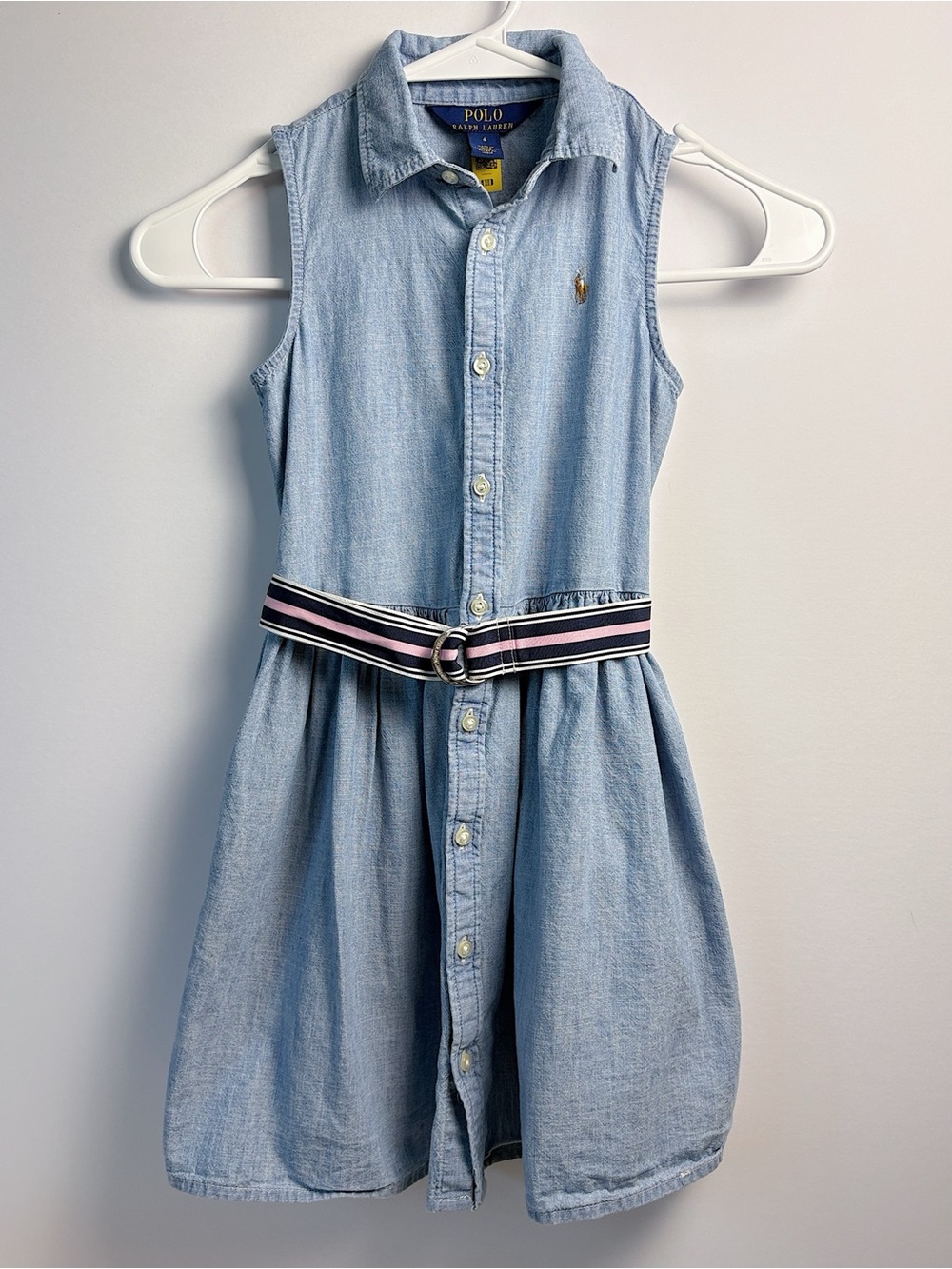 Polo Ralph Lauren Girls Light Wash Denim Chambray Belted Dress (Retail $69)